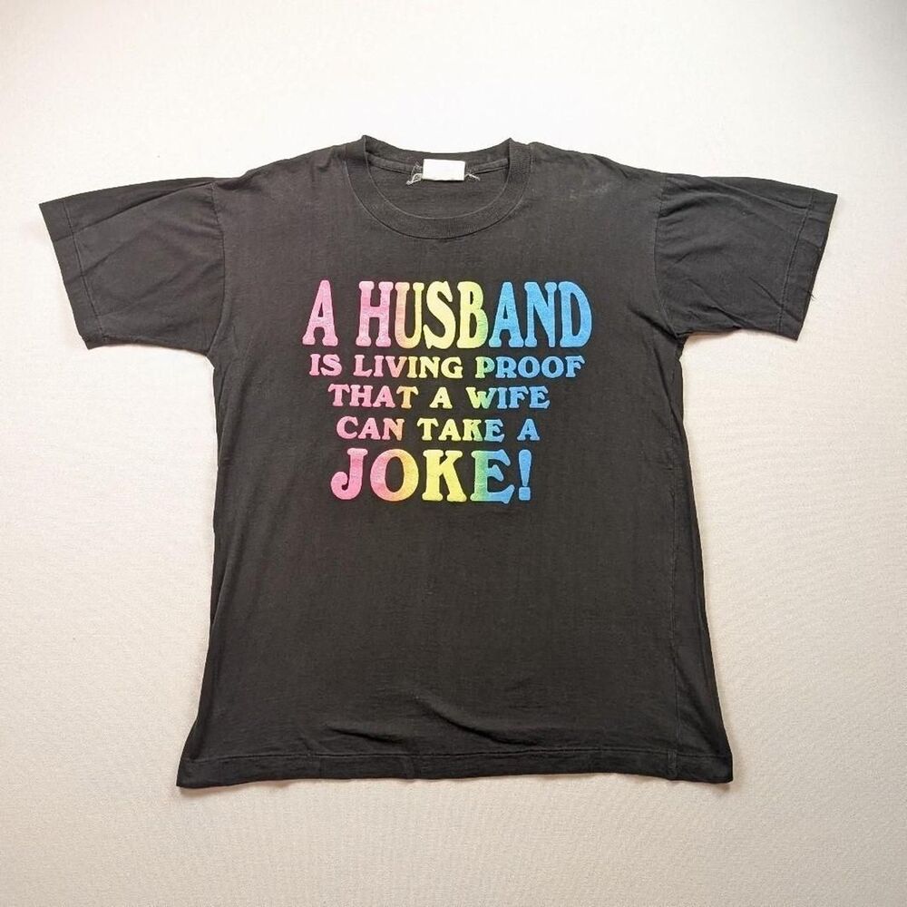 Funny black vintage 90s husband wife joke t shirt Size XXL Single Stitch